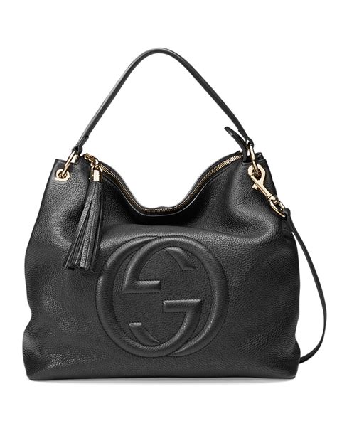 gucci black leather handbag|gucci shoulder bag black handbags.